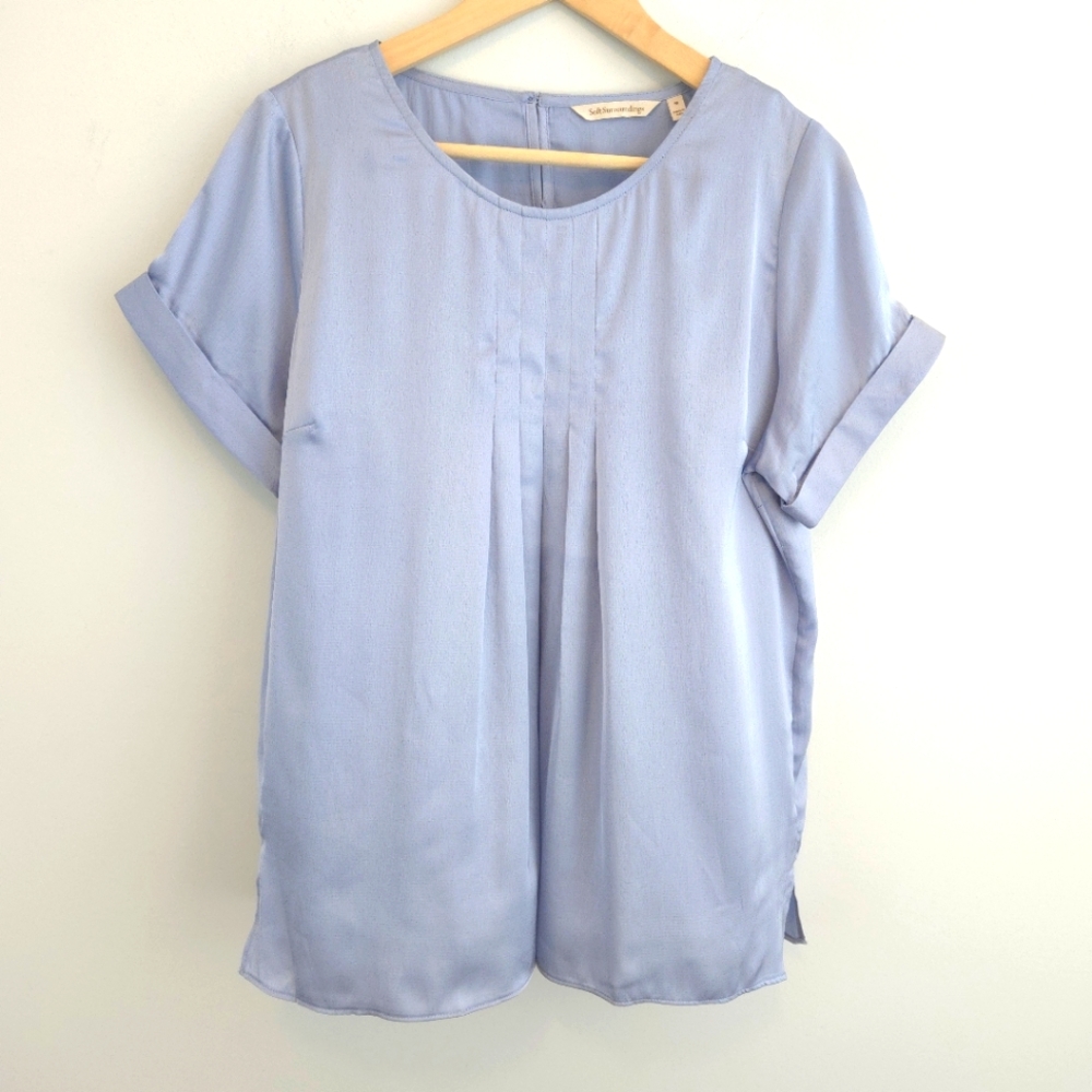 Soft Surroundings Women's Powder Blue Satin Blouse With Removable Tank